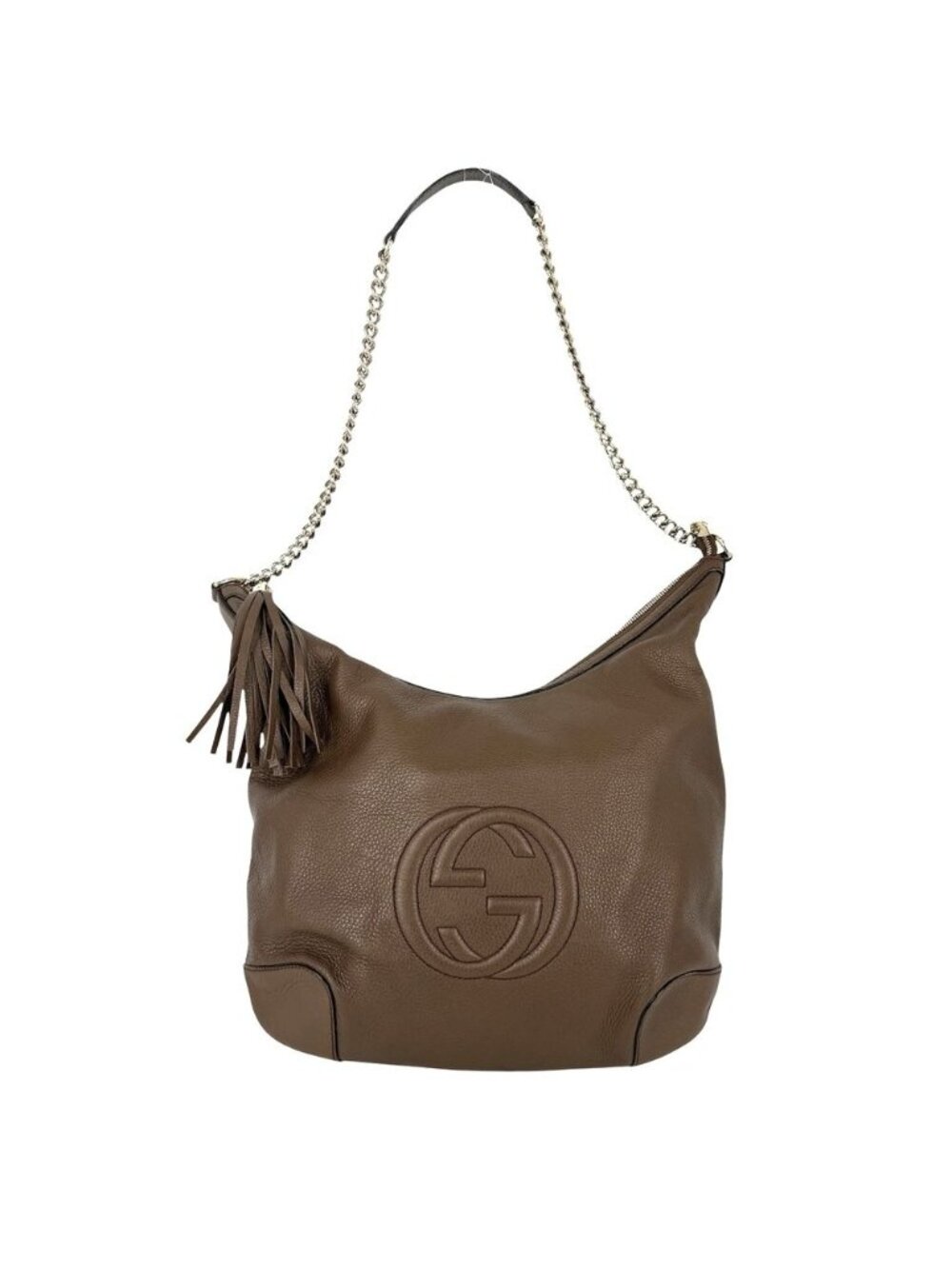 Gucci Tote Soho Interlocking G Handbag Chain Shoulder Leather Brown Gold